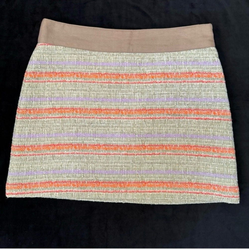 Milly of NY Tweed Striped Mini Skirt Size 4 | Silk Lined | Neutral Orange Tan